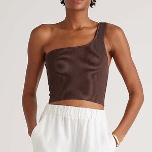 Quince cropped one shoulder ribbed tank - brown S